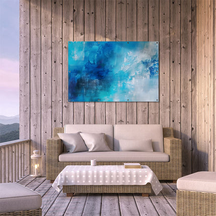 Tuinposter buiten terras Abstract Kunstwerk met Blauwe en Witte Kleuren