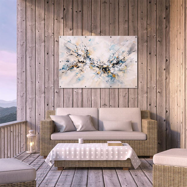 Tuinposter buiten terras Abstract Kunstwerk met Blauwe, Gele en Zwarte Kleuren