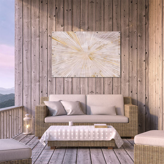 Tuinposter buiten terras Gouden Uitbarsting van Licht op een Witte Achtergrond