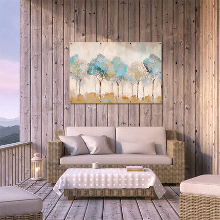 Tuinposter buiten terras Kunstwerk van Bomen in Blauw, Bruin en Bruin