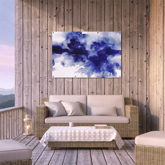 Tuinposter buiten terras Blauwe Inktspatten op een Witte Achtergrond