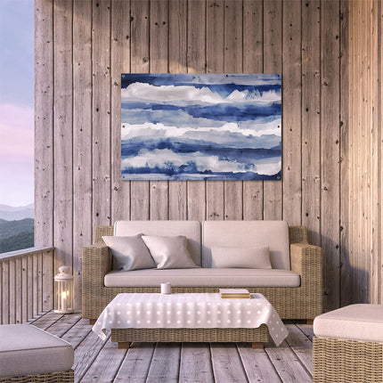 Tuinposter buiten terras Blauw en Wit Aquarelkunstwerk