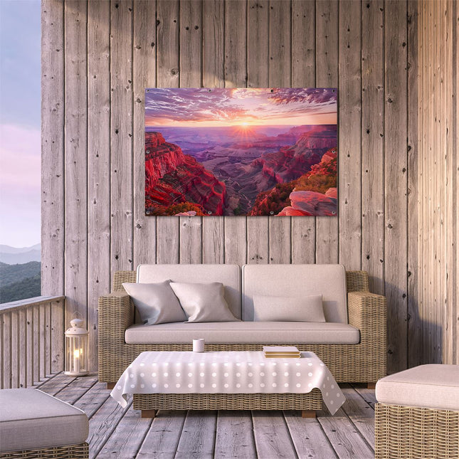 Tuinposter buiten terras De Zon gaat onder boven de Grand Canyon