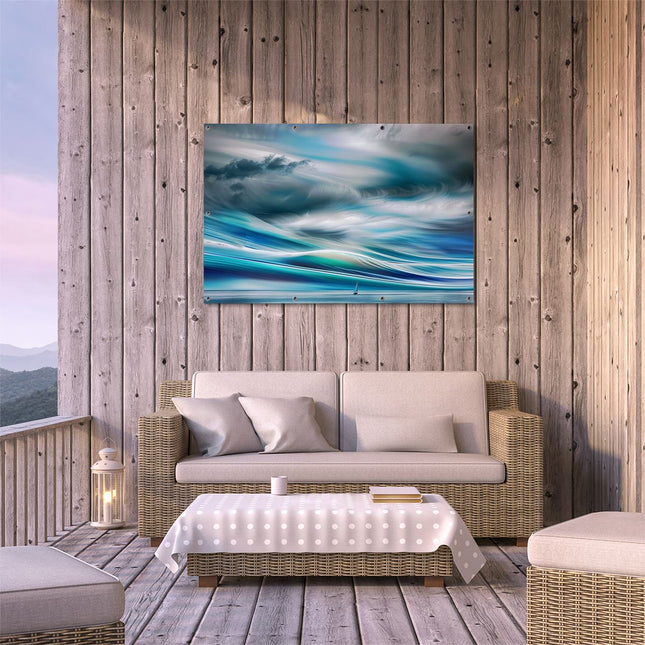 Tuinposter buiten terras Stormachtige Lucht met een Zeilboot in het Water