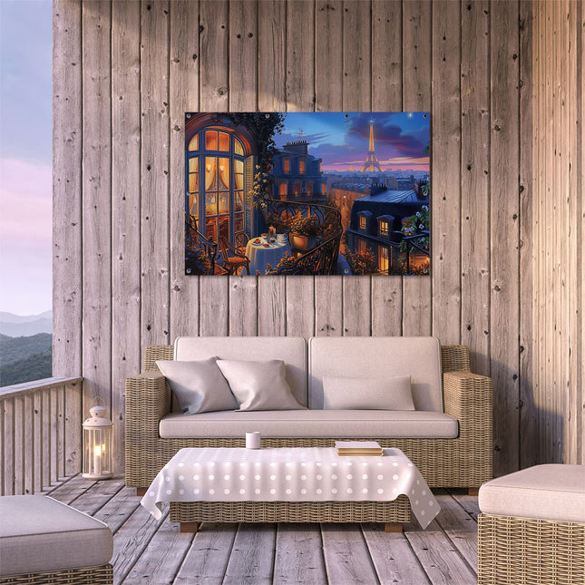 Tuinposter buiten terras Balkon met Uitzicht op de Eiffeltoren