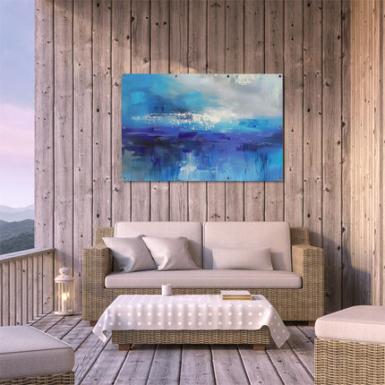 Tuinposter buiten terras Abstract Kunstwerk van Blauw en Wit