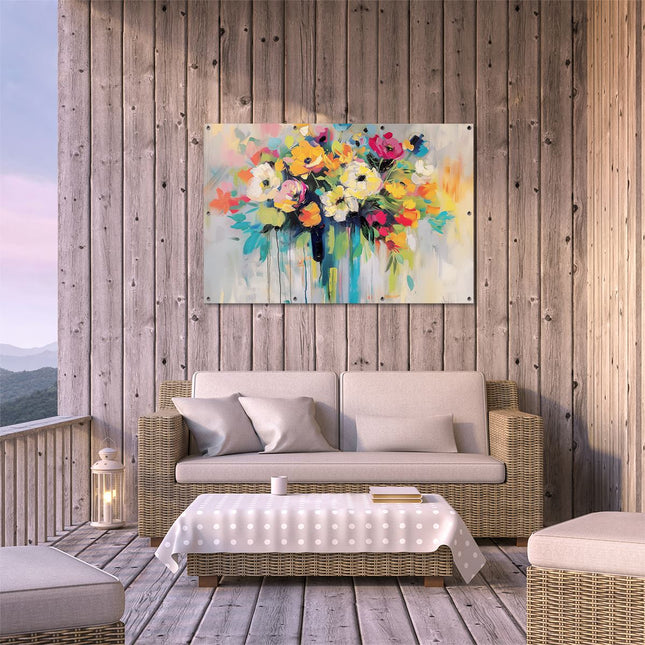 Tuinposter buiten terras Kleurrijke Bloemen in een Vaas