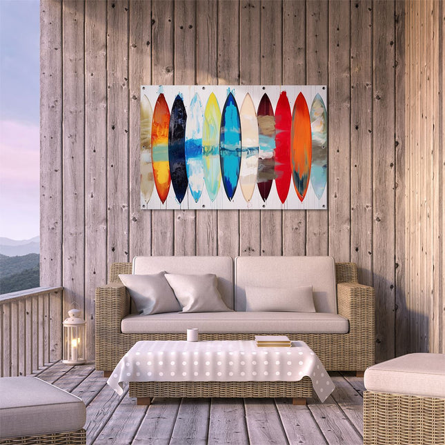 Tuinposter buiten terras Groep Surfplanken Geschilderd in Verschillende Kleuren