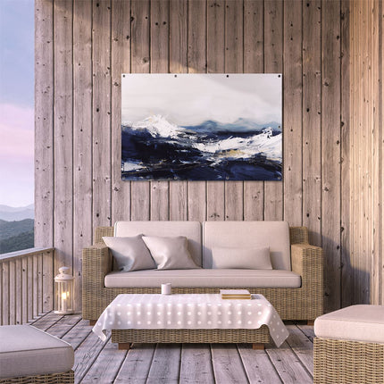 Tuinposter buiten terras Abstract Kunstwerk van Bergen in Blauw en Wit