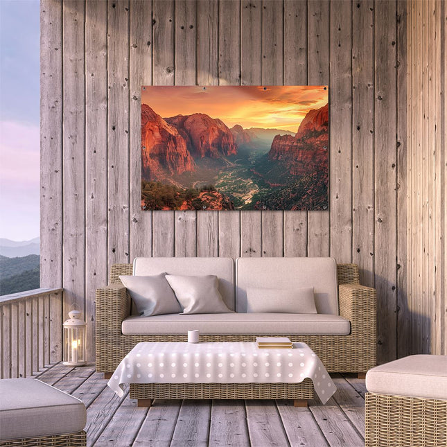 Tuinposter buiten terras Zonsondergang in Zion Nationaal Park, Utah, Utah, Utah, Utah