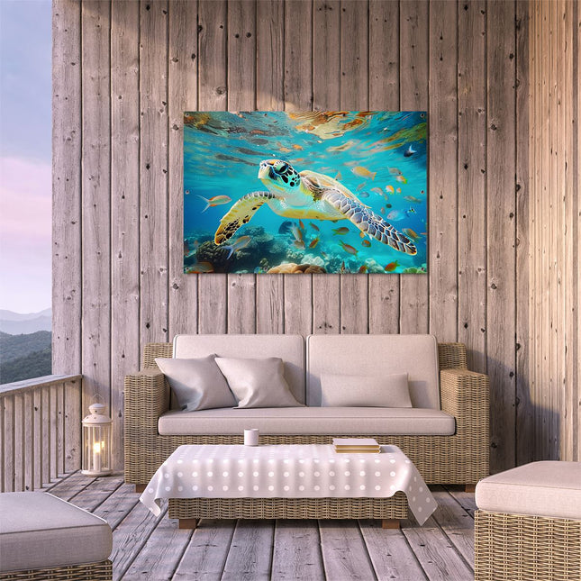 Tuinposter buiten terras Schildpad die in de Oceaan Zwemt