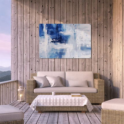 Tuinposter buiten terras Abstract Kunstwerk in Blauw en Wit