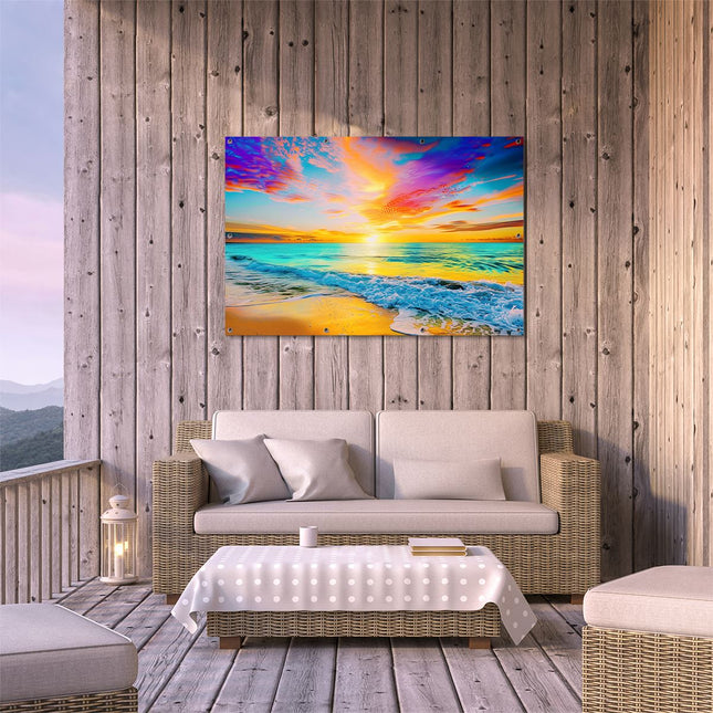 Tuinposter buiten terras Kleurrijke Zonsondergang over de Oceaan
