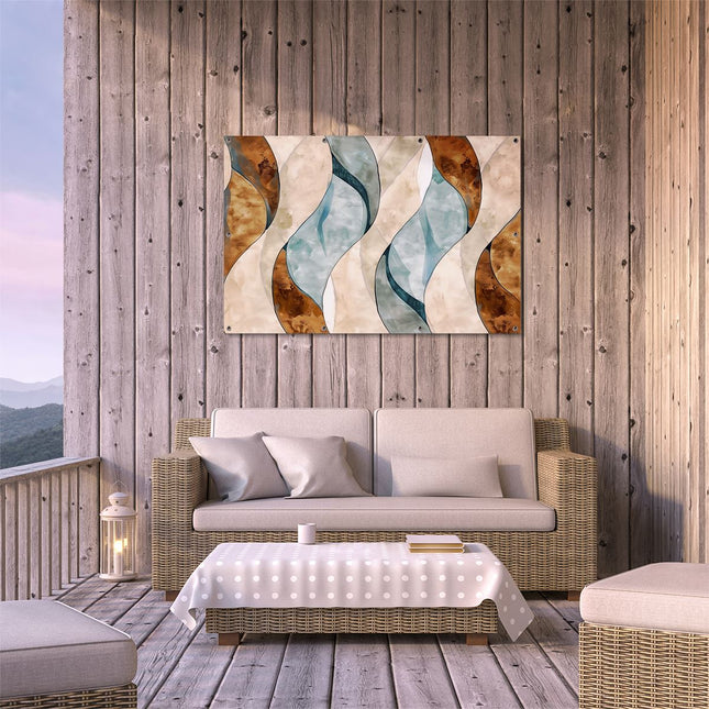 Tuinposter buiten terras Blauw, Bruin en Wit Golvend Patroon