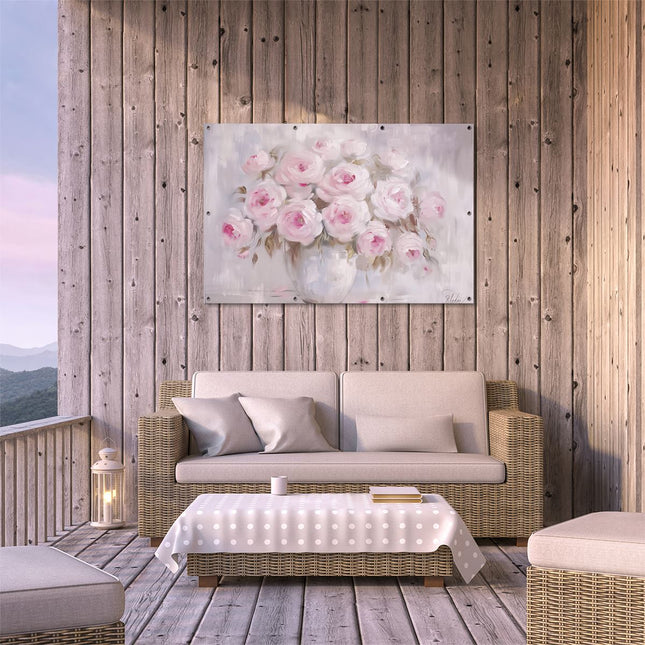 Tuinposter buiten terras Roze Rozen in een Vaas