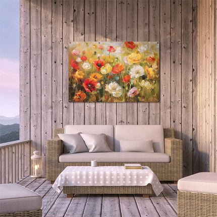 Tuinposter buiten terras Kunstwerk van Bloemen in een Veld