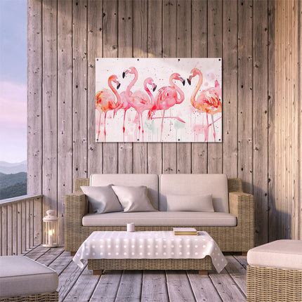 Tuinposter buiten terras Aquarelkunstwerk van Flamingo's