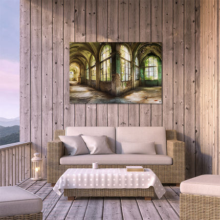 Tuinposter buiten terras Verlaten Kamer met Ramen