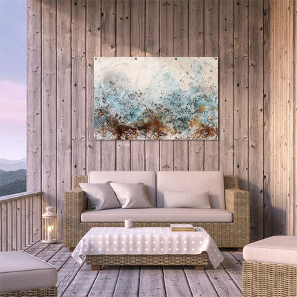 Tuinposter buiten terras Abstract Kunstwerk met Blauwe en Bruine Kleuren