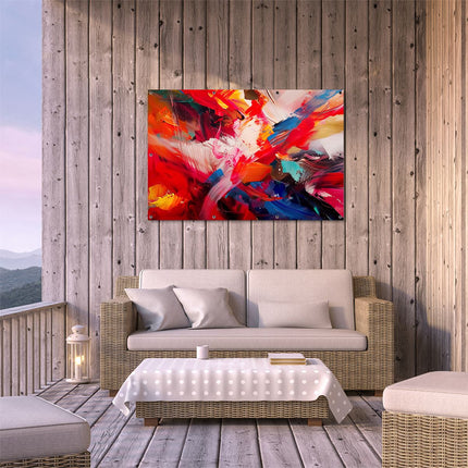 Tuinposter buiten terras Abstract Kunstwerk met Rode, Blauwe en Gele Kleuren