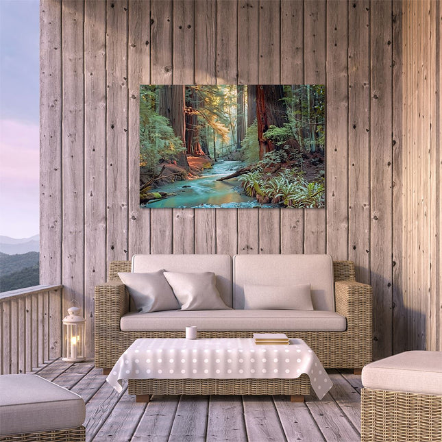Tuinposter buiten terras Stroom loopt door de Sequoia's