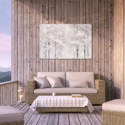 Tuinposter buiten terras Kunstwerk van Bomen Bedekt met Sneeuw