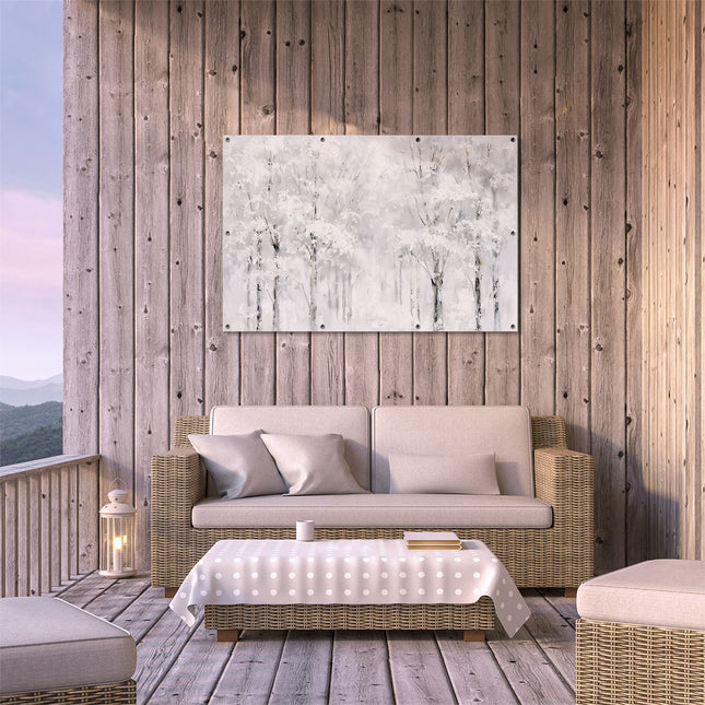 Tuinposter buiten terras Kunstwerk van Bomen Bedekt met Sneeuw