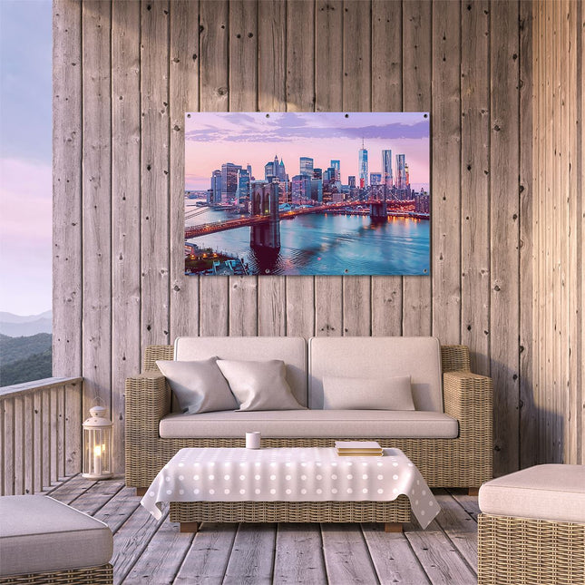 Tuinposter buiten terras Brooklyn Bridge in de Schemering