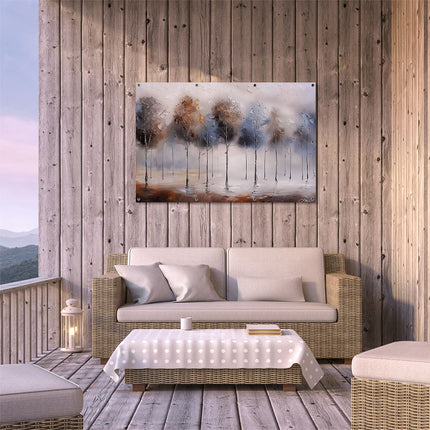 Tuinposter buiten terras Kunstwerk van Bomen in de Mist