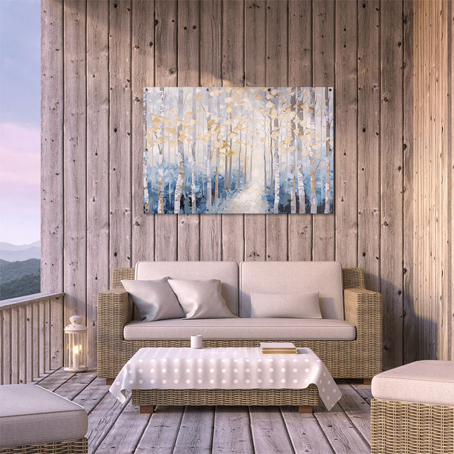 Tuinposter buiten terras Kunstwerk van Berkenbomen in een Bos