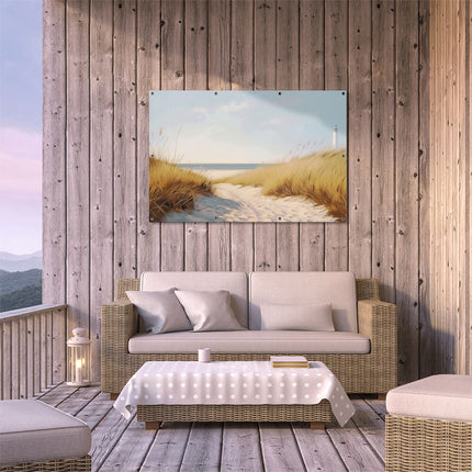 Tuinposter buiten terras Zandduinen en een Vuurtoren