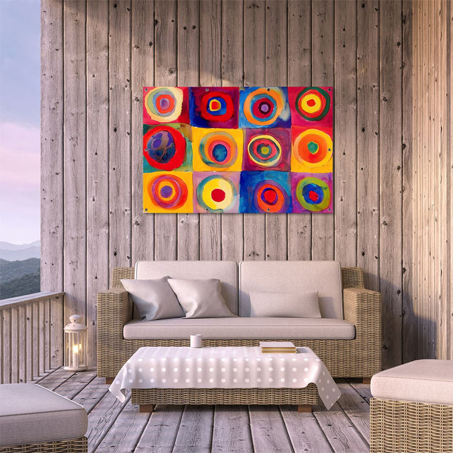 Tuinposter buiten terras Kleurrijke Cirkels op een Vierkant Canvas