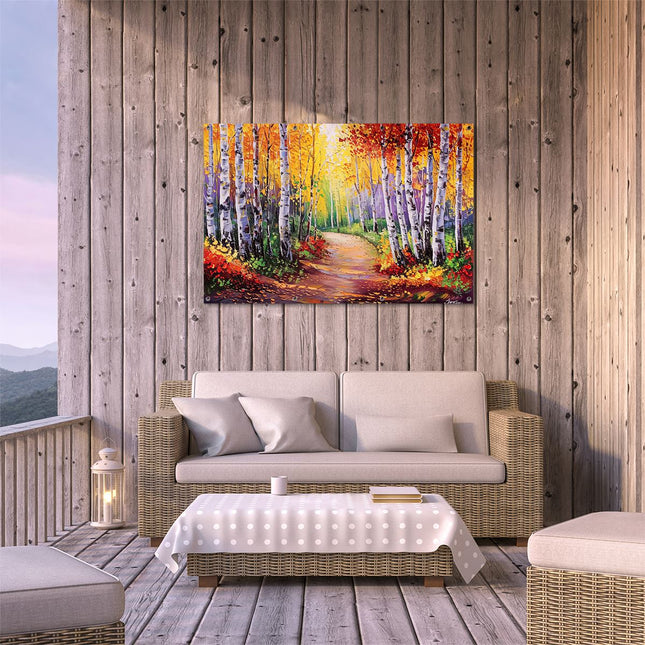 Tuinposter buiten terras Berkenbomen in de Herfst