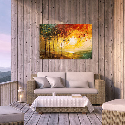 Tuinposter buiten terras Kunstwerk van Bomen en een Zonsondergang