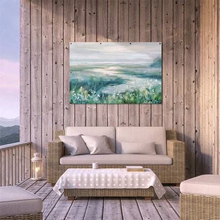 Tuinposter buiten terras Kunstwerk van een Moeras met Witte Bloemen