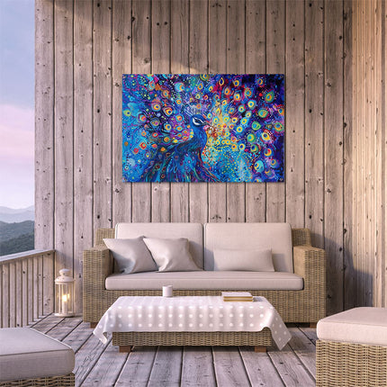 Tuinposter buiten terras Kleurrijk Kunstwerk van een Pauw