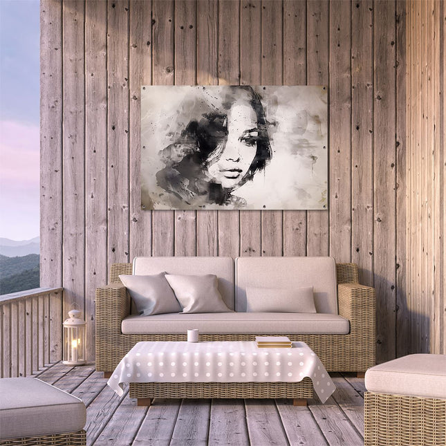Tuinposter buiten terras Portret van een Vrouw in Zwart Wit