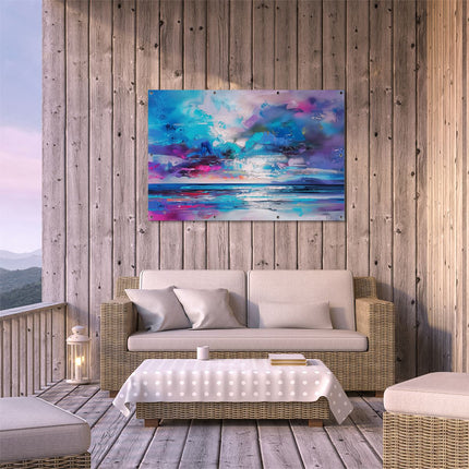 Tuinposter buiten terras Abstract Kunstwerk van een Blauwe Lucht met Paarse Wolken