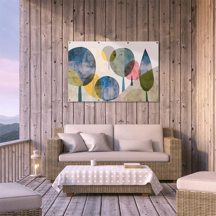 Tuinposter buiten terras Abstract Kunstwerk van Bomen