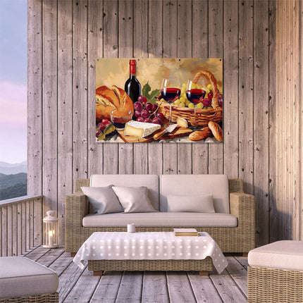 Tuinposter buiten terras Kunstwerk van Wijn, Brood en Kaas