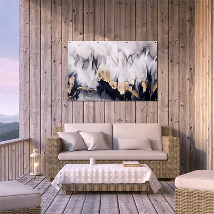 Tuinposter buiten terras Zwart en Goud Abstract Kunstwerk