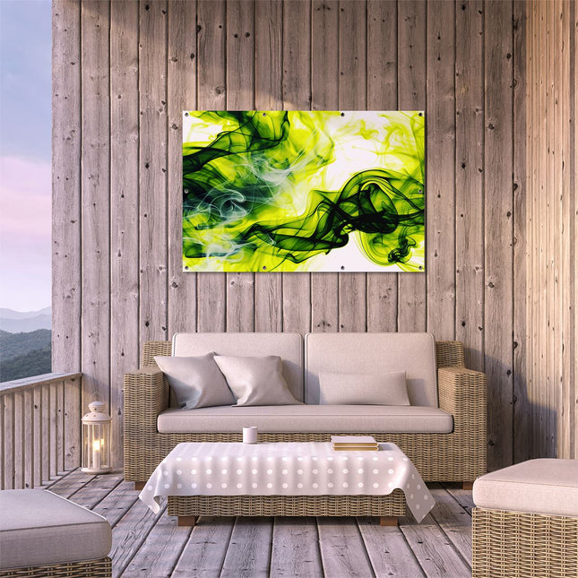 Tuinposter buiten terras Groene en Zwarte Rook op een Witte Achtergrond
