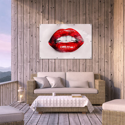 Tuinposter buiten terras De Rode Lippen van de Vrouw met Witte Tanden