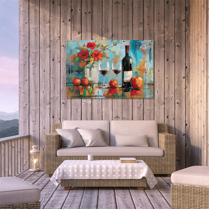 Tuinposter buiten terras Kunstwerk van een Fles Wijn en een Glas Rode Wijn