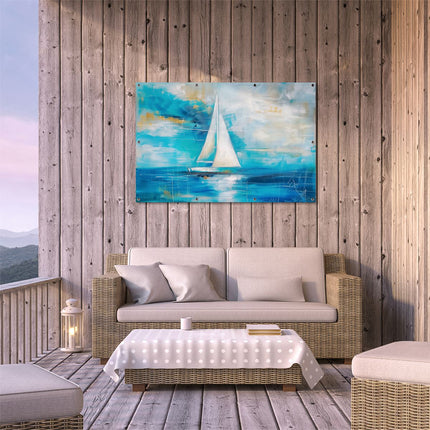 Tuinposter buiten terras Kunstwerk van een Zeilboot in de Oceaan