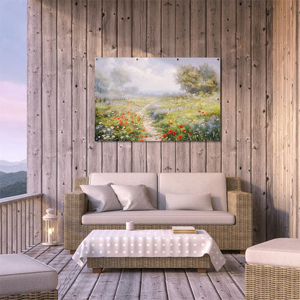 Tuinposter buiten terras Kunstwerk van een Pad door een Veld met Wilde Bloemen