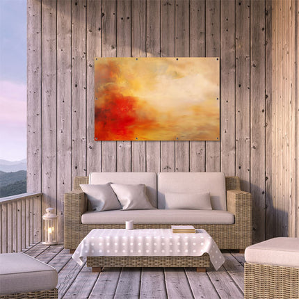 Tuinposter buiten terras Abstract Kunstwerk met Rode, Gele en Oranje Kleuren