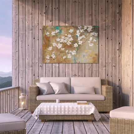 Tuinposter buiten terras Witte Bloemen op een Tak