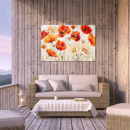 Tuinposter buiten terras Kunstwerk van Rode en Witte Klaprozen