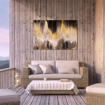 Tuinposter buiten terras Zwart en Goud Abstract Kunstwerk